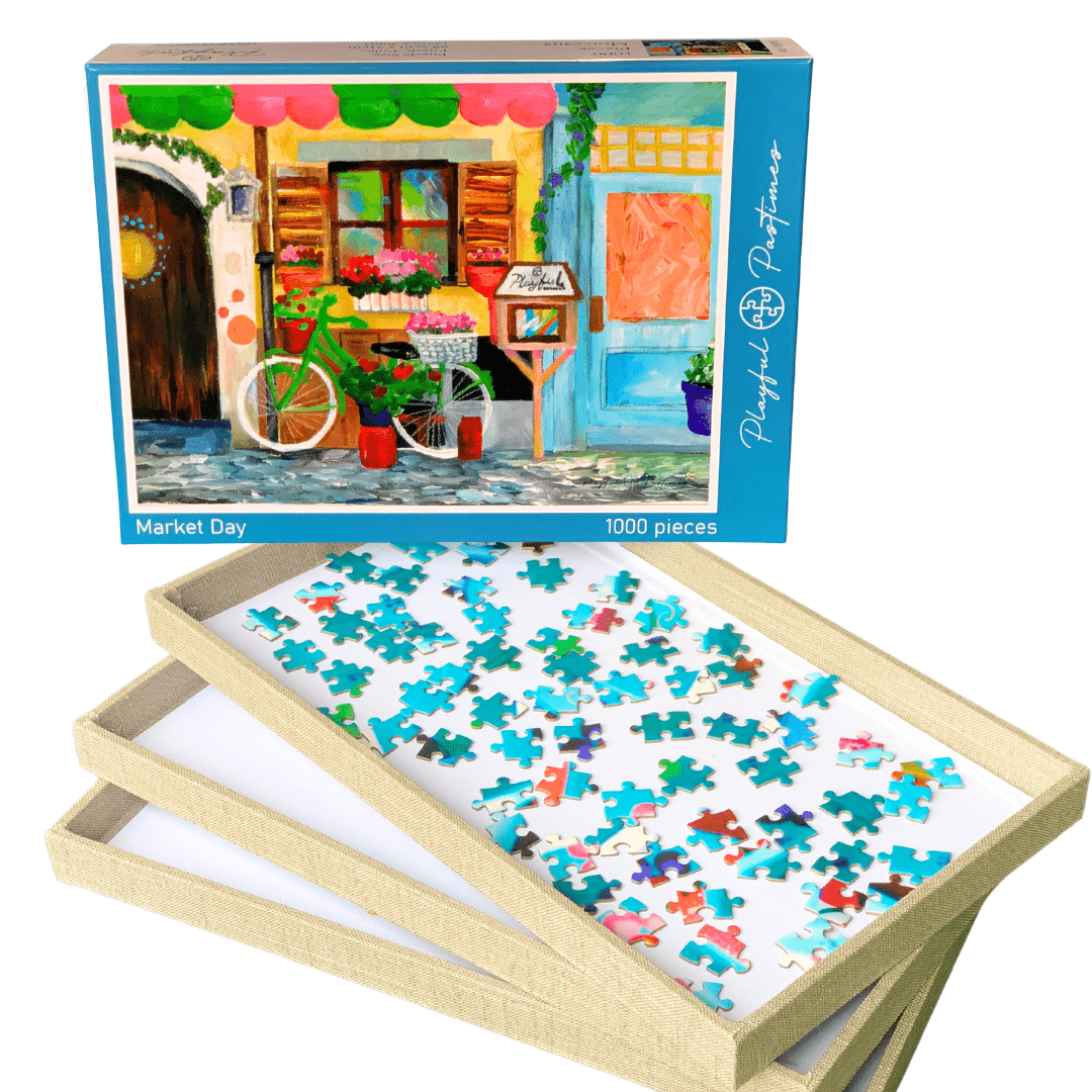 Playful Pastimes Large Natural Linen Sorting Trays (2 trays/package) Jigsaw Puzzle Accessories